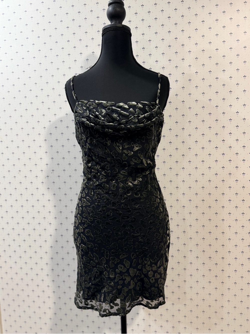ASTR the Label Olive Green Velvet Leopard Burnout Cowl Neck Mini Dress - XS